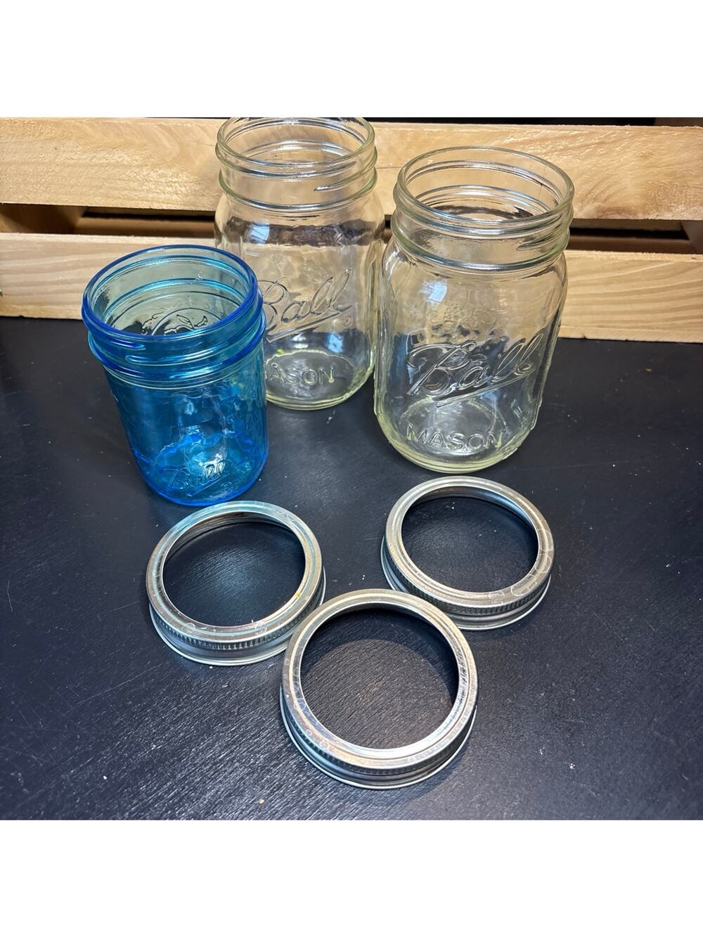 Vintage set of 3 Ball Canning Jars clear blue 4 oz 1 1/2 cup glass